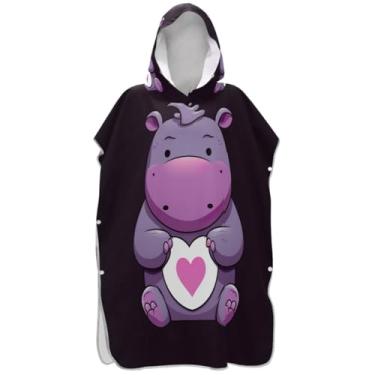 Imagem de Joisal Roupão reutilizável para adultos, poncho de surfe, toalha de banho com capuz, desenho animado hipopótamo, ponchos femininos com capuz