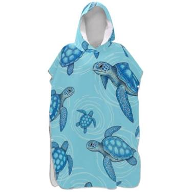 Imagem de Joisal Poncho de surfe azul tartarugas marinhas para adulto roupão vestível masculino poncho com capuz toalha de banho com capuz de praia