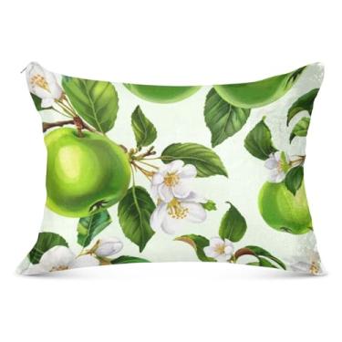 Imagem de Capa de almofada de flanela verde maçãs brancas flores com zíper padrão king queen size fronha artística para sofá cama de casa, tamanho Queen, 50,8 cm x 76,2 cm