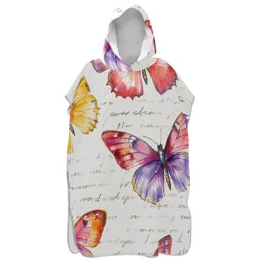 Imagem de Joisal Vintage Butterfly Surf Poncho Adultos Trocador com Capuz Toalha de Praia Estampa Plus Size Homens Mulheres Poncho com Capuz