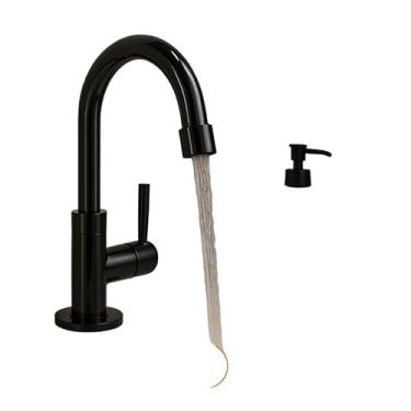 Imagem de Torneira de Banheiro para Lavatório 1/4 de Volta | Torneira de Bancada Bica Móvel em ABS Preto Fosco | Torneira Moderna para Cuba e Lavabo