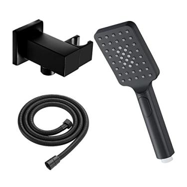 Imagem de Conjunto de chuveiro de mão preto ABS universal Chuveiros de mão 3 configurações Chuveiro de alta pressão Pulverizador de chuveiro de mão com suporte de chuveiro ajustável, mangueira de 1,5 m