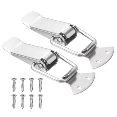 Imagem de PATIKIL 2 peças de trava de aço inoxidável acionada por mola, caixa de ferramentas de 8,89 cm, trava de fixação com parafusos de montagem para caixa de madeira de celeiro de porta de armário