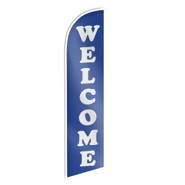 Imagem de Bandeira de penas de boas-vindas - Bandeiras de boas-vindas para o exterior - Bandeiras de penas para lojas comerciais, varejistas, lojas, food trucks e promoção de eventos - 3,7 m x 0,8 m (mastro não