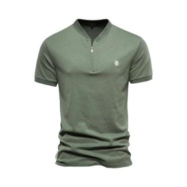 Imagem de Camiseta Masculina De Algodão 100% Com Zíper E Decote Em V, Cor Sólida