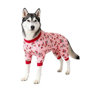 Imagem de LovinPet Pijama macacão para cachorro grande – tecido de algodão leve com proteção UV, camiseta calmante para cães com ansiedade para animais de estimação, estampa rosa morango, pijama de recuperação
