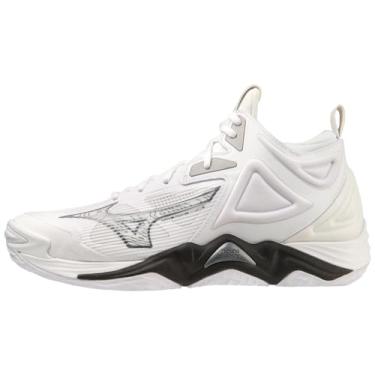 Imagem de Mizuno Tênis de vôlei unissex Wave Momentum 3 Mid, Branco/preto, 6.5 Wide Women/5 Men
