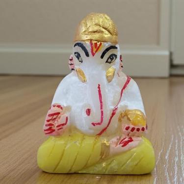Imagem de Shiva Lingam Shop Estátua de mármore branco feita à mão do Senhor Ganesha, 5 cm, 40 gramas, detalhes dourados pintados à mão, ídolo religioso para templo doméstico, Puja, meditação, decoração