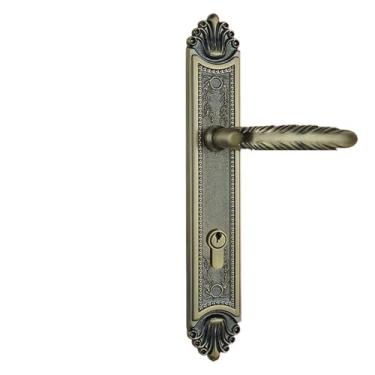 Imagem de PXNQMTJM Fechadura de porta de latão sólido moda europeia fechadura de porta de entrada dourada interior quarto painel de madeira fechadura com alça dourada (bronze verde)