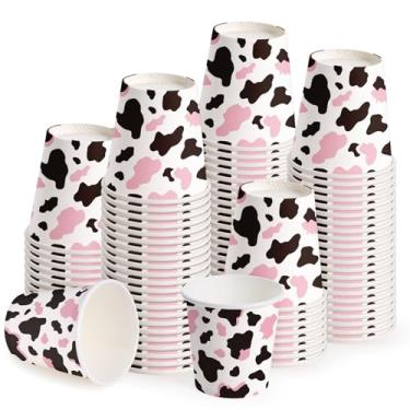 Imagem de WRAPAHOLIC Copos de papel de 85 g – Pacote com 100 copos descartáveis para banheiro com design de vaca rosa, pequeno copo para enxágue bucal para escova de dentes, banheiro doméstico, piquenique