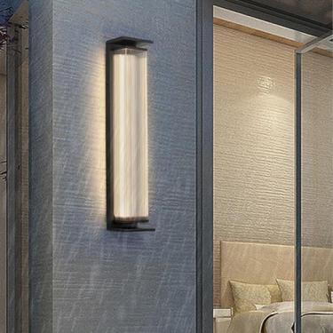 Imagem de GZZBMY Luzes de parede LED Externas IP65 Impermeável Metal Alumínio Iluminação de Parede Vidro Abajur Interior / Exterior Moderna Arandela para Corredor Terraço Escada Varanda (Preto, 60 cm)