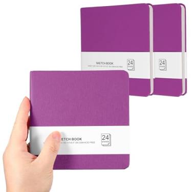 Imagem de PATIKIL Caderno de desenho pequeno, 14 x 13 cm, pacote com 3, mini bloco de papel aquarela, 300 g/m2, papel grosso, 24 folhas/48 páginas, bolso quadrado para desenhar, viagem, artista, adultos, roxo