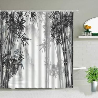 Imagem de Cortina de chuveiro de paisagem de bambu com pintura a tinta estilo chinês cortina de banheiro impermeável com gancho 55 x 79 pol. - 139 x 200 cm/LxA cortina de tecido