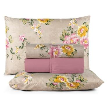 Imagem de Jogo de Cama Casal 4 Peças Micropercal 200 Fios Toque Aveludado com Elástico e Fronhas(Serene,Casal)