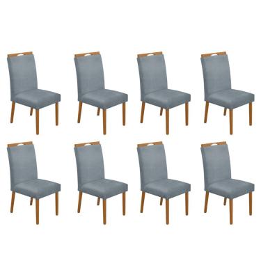 Imagem de Kit 8 Cadeiras De Jantar Madeira Maciça Em Linho Heloísa Cerejeira Cinza Linho