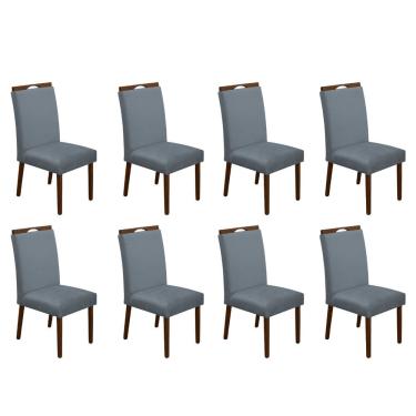 Imagem de Kit 8 Cadeiras De Jantar Madeira Maciça Em Linho Heloísa Mel Cinza Veludo