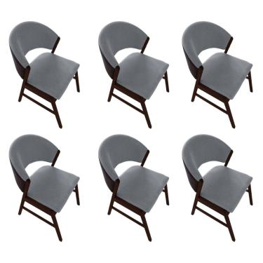 Imagem de Kit 6 Cadeiras De Jantar Madeira Maciça Débora Em Facto Ocre Cinza Linho Castanho