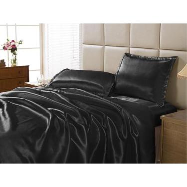 Imagem de Jogo de lençol cetim casal 4 peças cama box seda varias cores - Hp enx