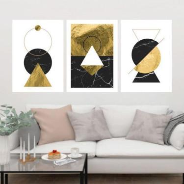 Imagem de Kit 3 Quadros Decorativos Geométrico Dourado Mármore