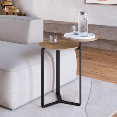 Imagem de Mesa Lateral Orgânica Dois Tampos Chanfrada 44cm Pé Metal Móvel na Cai