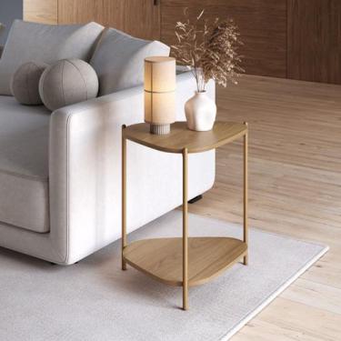 Imagem de Mesa Lateral Orgânica com Prateleira 44,2cm Pé de Metal Móvel na Caixa