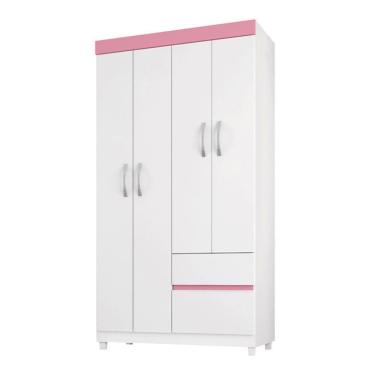 Imagem de Guarda Roupa 4 Portas Com Pés Lótus Branco Rosa Flex 42060
