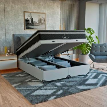 Imagem de Cama Box Baú Queen Branco + Colchão Paris Molas Ensacadas - eShop casa