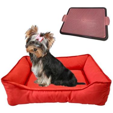 Imagem de Kit Cama Retangular Tactel M E Sanitário Pet Com Grade Médio - Dog Cat