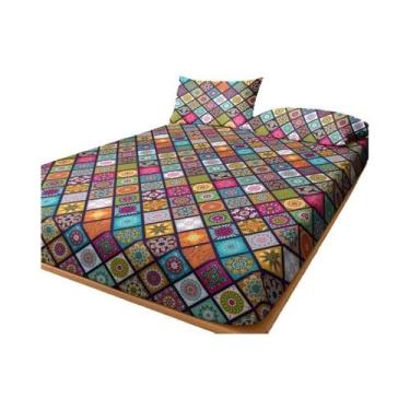 Imagem de 1 lençol fosco com padrão boêmio, colcha estampada para quarto, roupa 