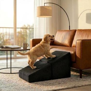 Imagem de Rampa Escada Vira Puff Móvel Suede Para Pets Cachorro Gato P03 Cor:Ros