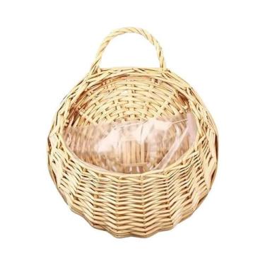 Imagem de Cesto De Parede Artesanal De Vime E Rattan Para Plantas E Flores - Sup
