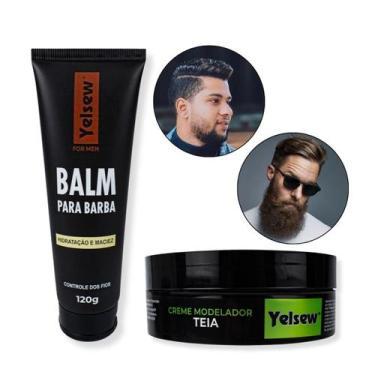 Imagem de Kit Creme Modelador Teia Balm Barba Hidratação Yelsew Homens Masculino