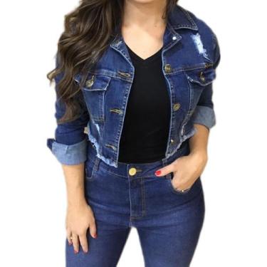 Imagem de Jaqueta Mega-flex Cropped Jeans Escuro Detalhes Destroyed - GARDANA JE