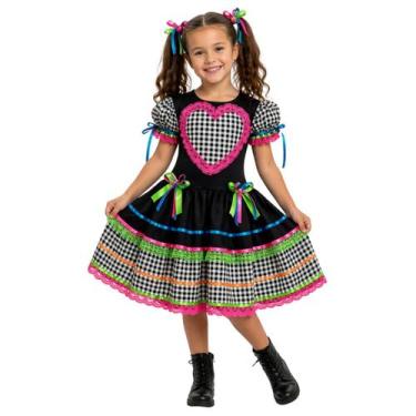 Imagem de Fantasia Vestido Junino Infantil - Preto - Coração Xadrez - M - Mundo 