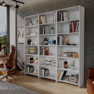 Imagem de Estante de Livros 171CMX182CM Kit 3 Estantes LV200 Branco - DJD Móveis