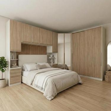 Imagem de Guarda Roupa Casal Modulado 5 Peças com Espelho e Cabeceira 10 Portas 