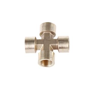 Imagem de Cruzamento de encaixe de tubo de latão 4 vias 1/8 1/4 3/8 1/2 BSP Rosca fêmea Conector farpado de cobre Acoplador Adaptador Acoplamento Ar Água, 1/4 "