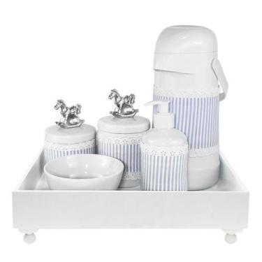 Imagem de Kit Higiene Blanc Cavalinho Prata E Capa Quarto Bebê Infantil Menino -