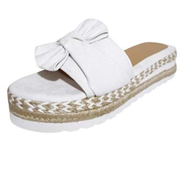 Imagem de Sandálias de plataforma femininas casuais verão romanas sandálias abertas com fivela de couro sandálias planas para caminhada retrô sandálias a8, Branco, 9