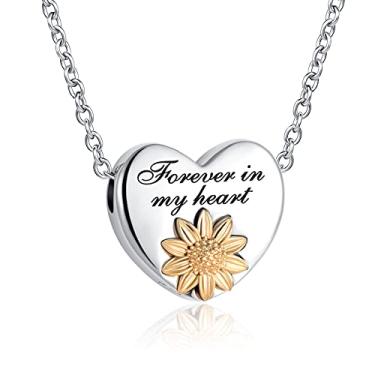 Imagem de NanMuc Colares de urna de girassol para cinzas para mulheres homens, Forever in My Heart joia de cremação presente colar de memória, lembrança de páscoa para mulheres, Metal, Metal