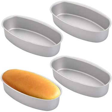 Imagem de Yesland 4 pacotes de formas ovais de cheesecake – 20 cm antiaderente oval bolo pão e carne assadeira – Pães de alumínio formas de pão/molde de bolo para forno, cozimento em casa, cozinha e padaria (prata)