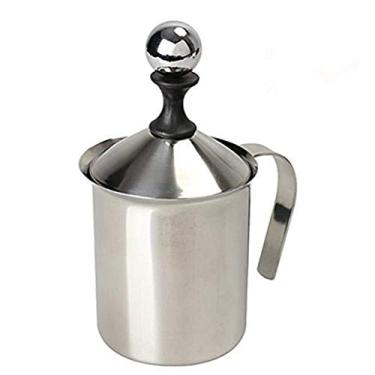 Imagem de Espuma de leite, espumante de leite manual de aço inoxidável HomeGoal, jarra de espumante de leite de café manual, máquina de espuma de leite manual para café Cappuccino, chocolate quente latte (14-Ounce/400ml)