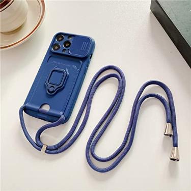 Imagem de Porta-cartões porta-anel de silicone com alça transversal para iphone 13 11 12 14 pro max xs x xr 6 8 7 plus se capa de câmera deslizante, azul marinho, para iphone 8 plus