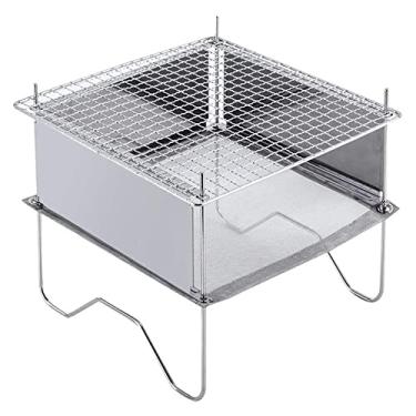 Imagem de Fogão a lenha de acampamento ao ar livre aço inoxidável forno de queima portátil mini mult combustível piquenique fogão de emergência suprimentos de cozinha, prata, 24 * 24 * 20 cm
