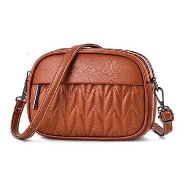 Imagem de Bolsa transversal para mulheres bolsas de couro acolchoadas leve tamanho médio bolsa de ombro feminina moderna carteira, Brown