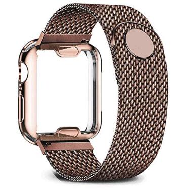 Imagem de NEYENS Estojo + pulseira para pulseira de relógio 40mm 44mm 38mm 42mm caixa banhada + cinto de metal pulseira de aço inoxidável para i-Watch Series 7 6 5 4 3 2 se (Cor: CAF, Tamanho: 42-44mm)