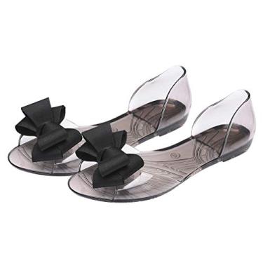 Imagem de Happyyami Sandália de bico aberto para o verão, sandália de geleia, sandália com laço, sapatos de praia para mulheres (vermelha 30 jardas, 5,5 EUA, 36 EU, 8,8425 polegadas), Preto, 6.5