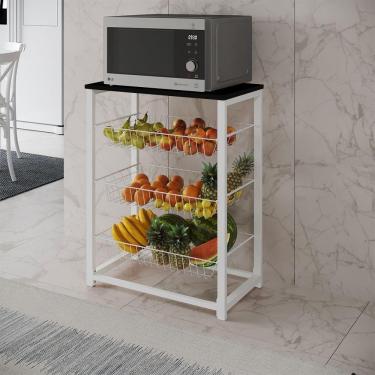 Imagem de Fruteira Com Suporte Para Micro-Ondas Barcelona Aço Branco Cesto Branco Tampo Preto Cor...