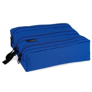 Imagem de Estojo Escolar Infantil Organizador 3 Divisorias Bolsinha de Lápis Organizador Triplo (AZUL)