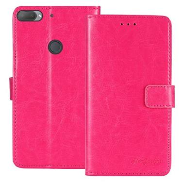 Imagem de TienJueShi Capa protetora de couro flip estilo livro rosa capa protetora TPU silicone Etui carteira para HTC Desire 12 Plus 6 polegadas
